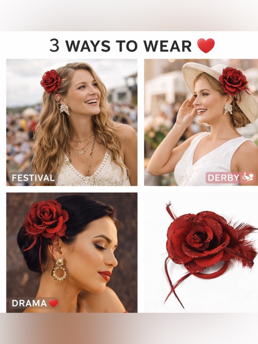 Rose Headpiece Feather | Festival |Derby |Flamenco Hair Clip